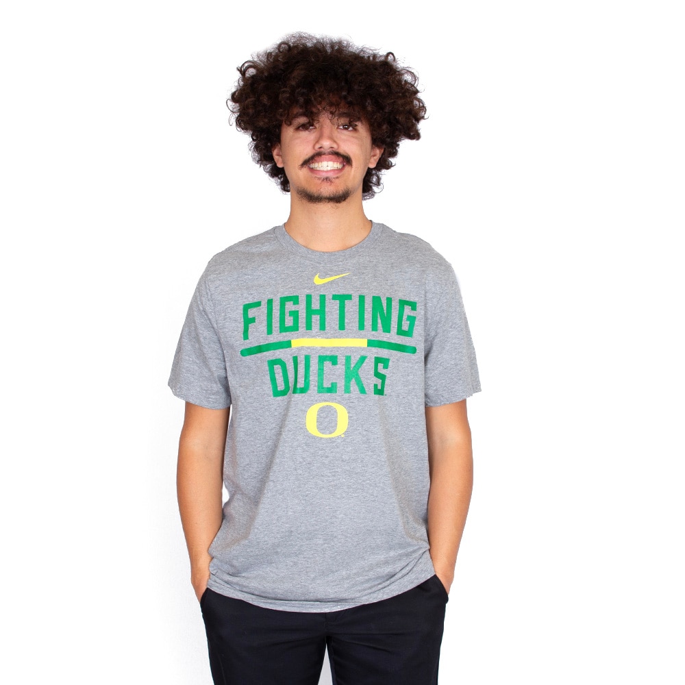 Classic Oregon O, Nike, Grey, Crew Neck, Cotton Blend, Men, Basic, Fighting Ducks, T-Shirt, 913027